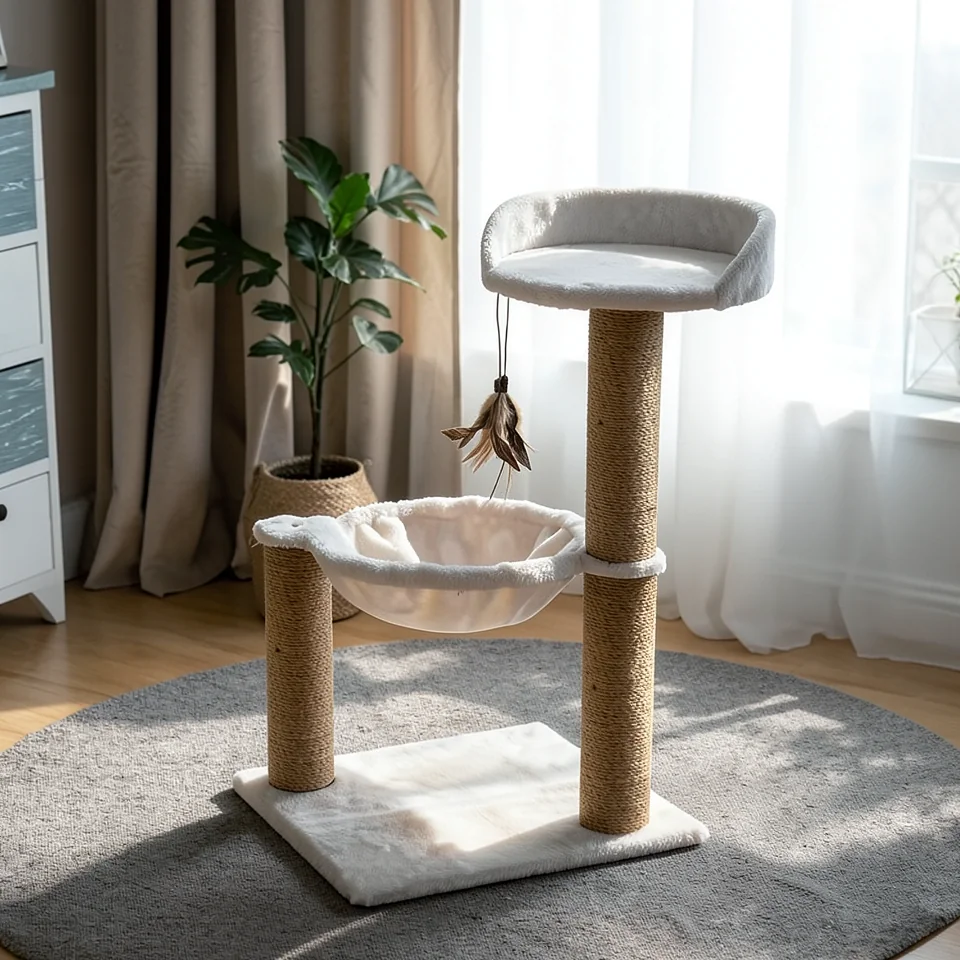 Игровой комплекс для кошек с когтеточкой и лежанкой
