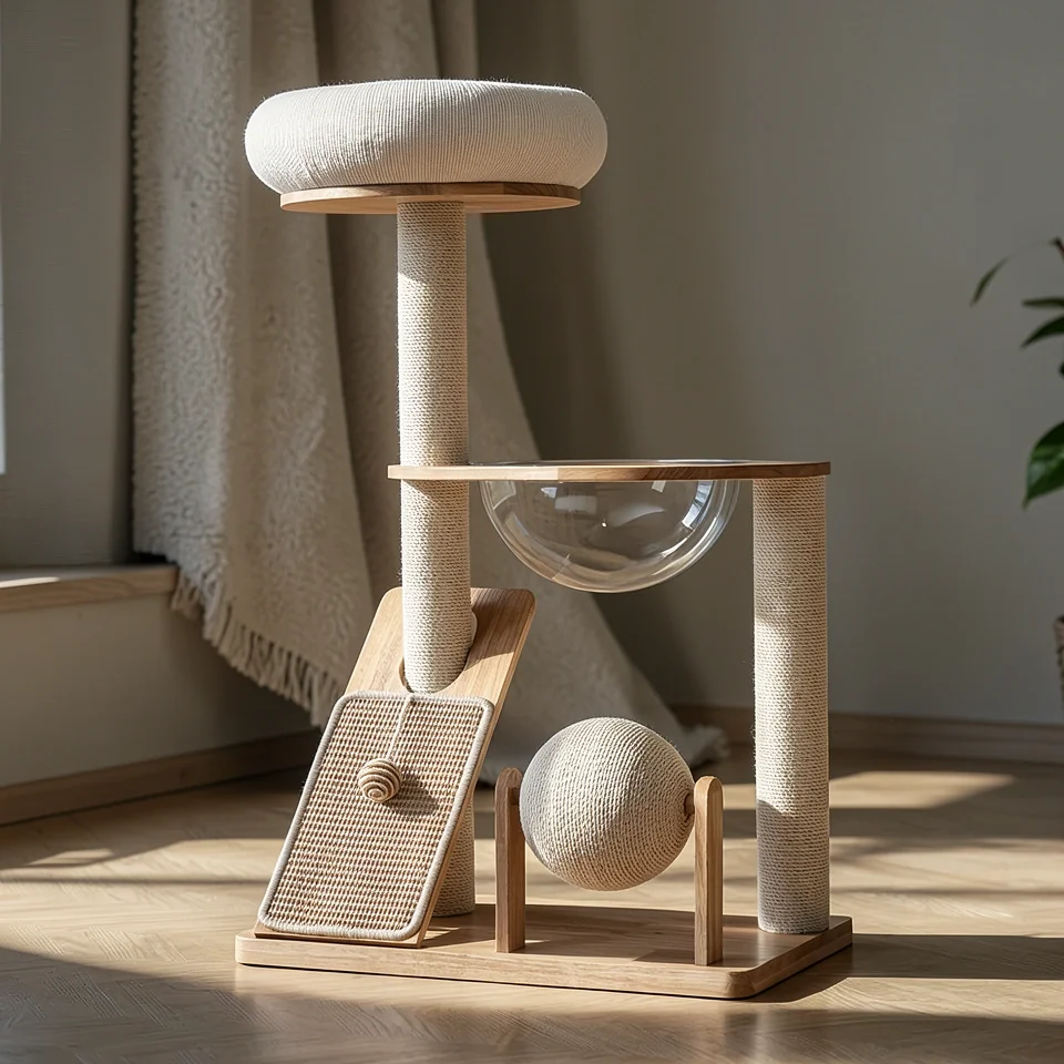 Кошачий игровой комплекс из массива дуба с когтеточкой
