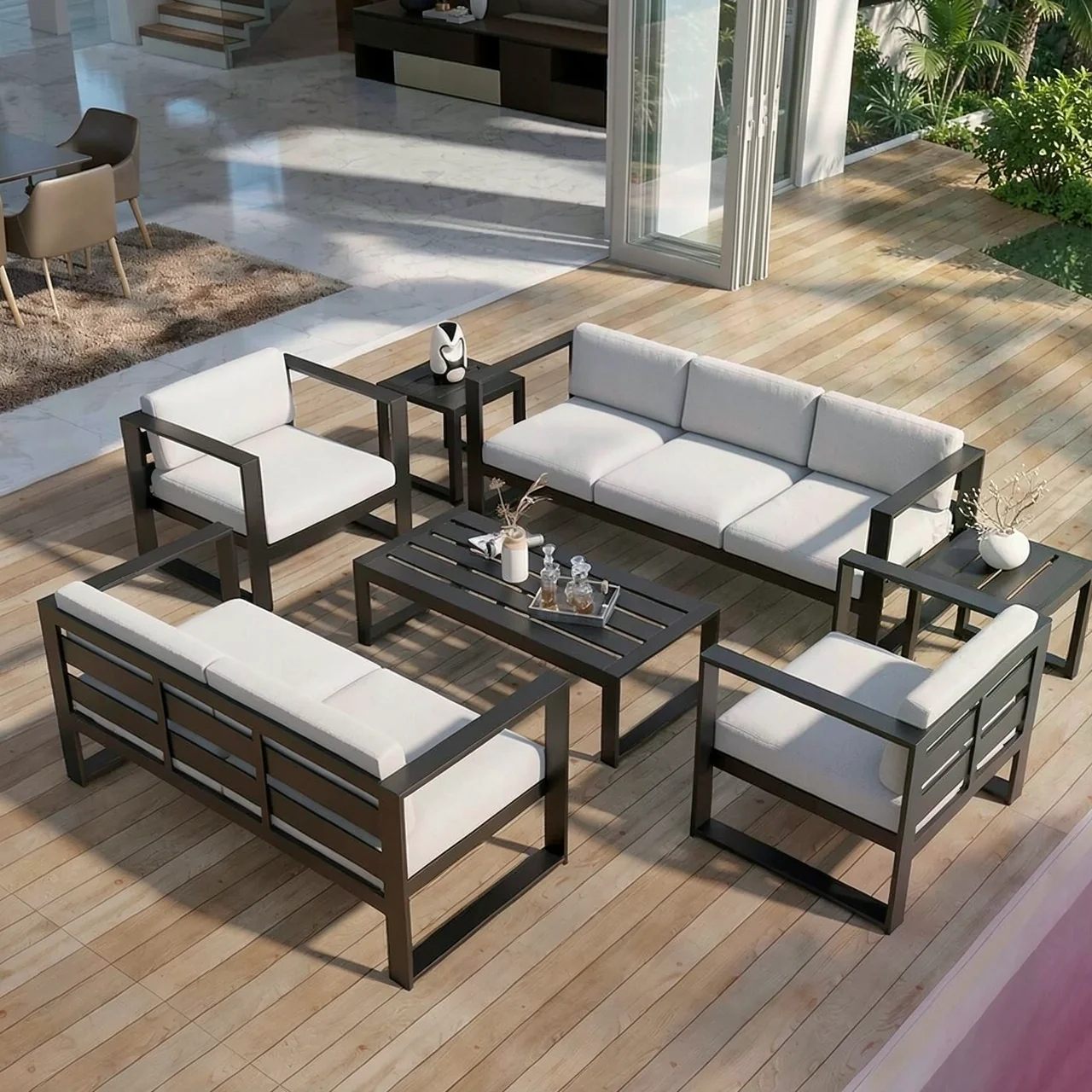Outdoor Sofa, Courtyard Garden, Outdoor Aluminum Alloy Outdoor Tea Table Combination, Balcony, Leisure, Waterproof, Sunscreen, Rattan Weaving