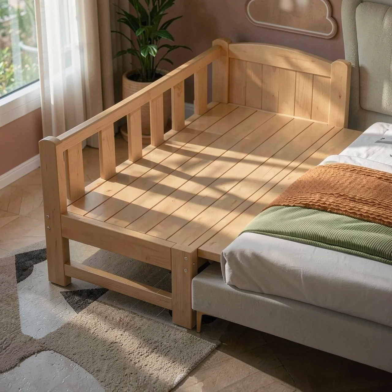 Многофункциональная приставная детская кроватка BEECN WOOD из массива дерева