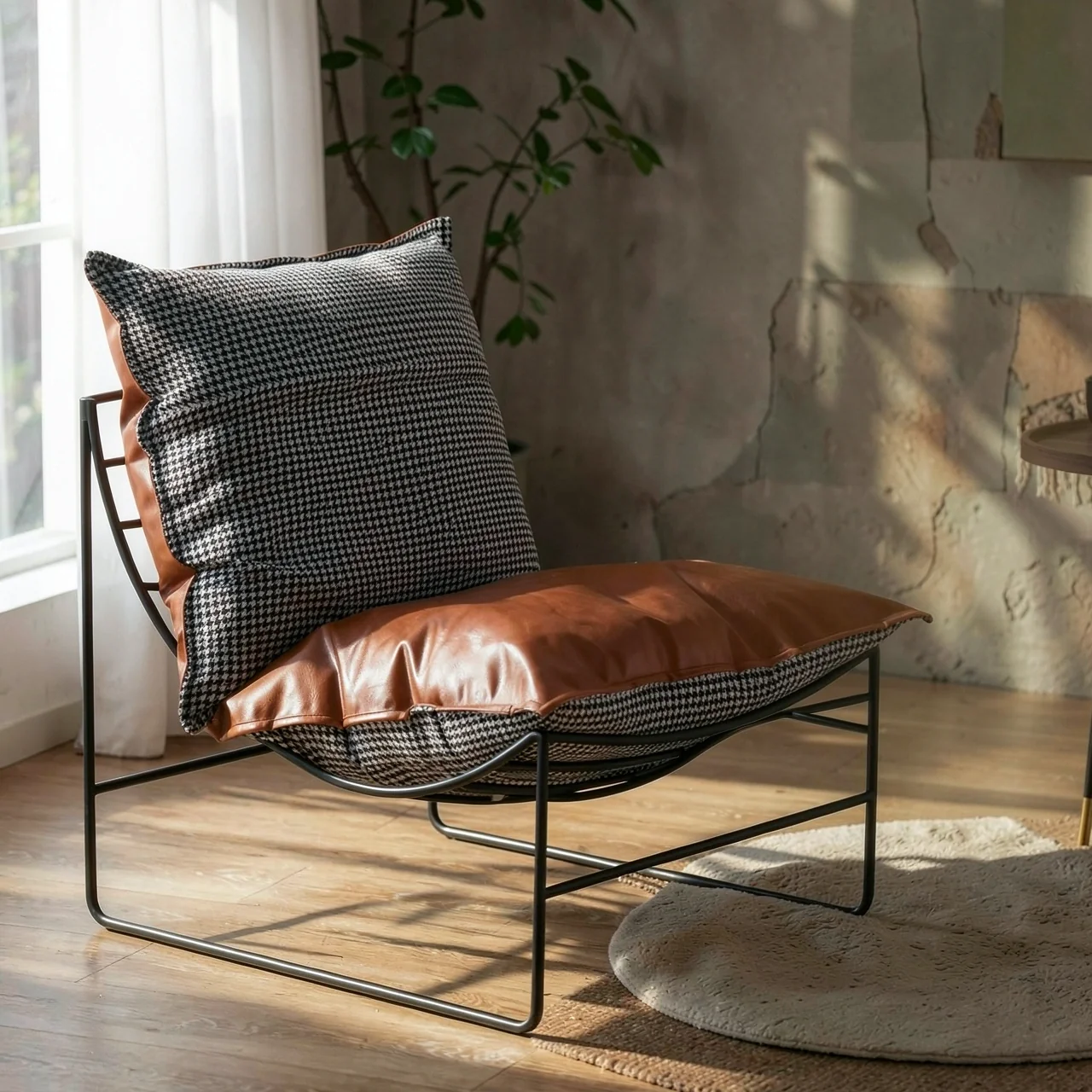 Nordic Leisure Living Room Fabric Sofa Tea Table Internet Celebrity Bedroom Balcony Single Leisure Chair Iron Art Lazy Sofa Chair
