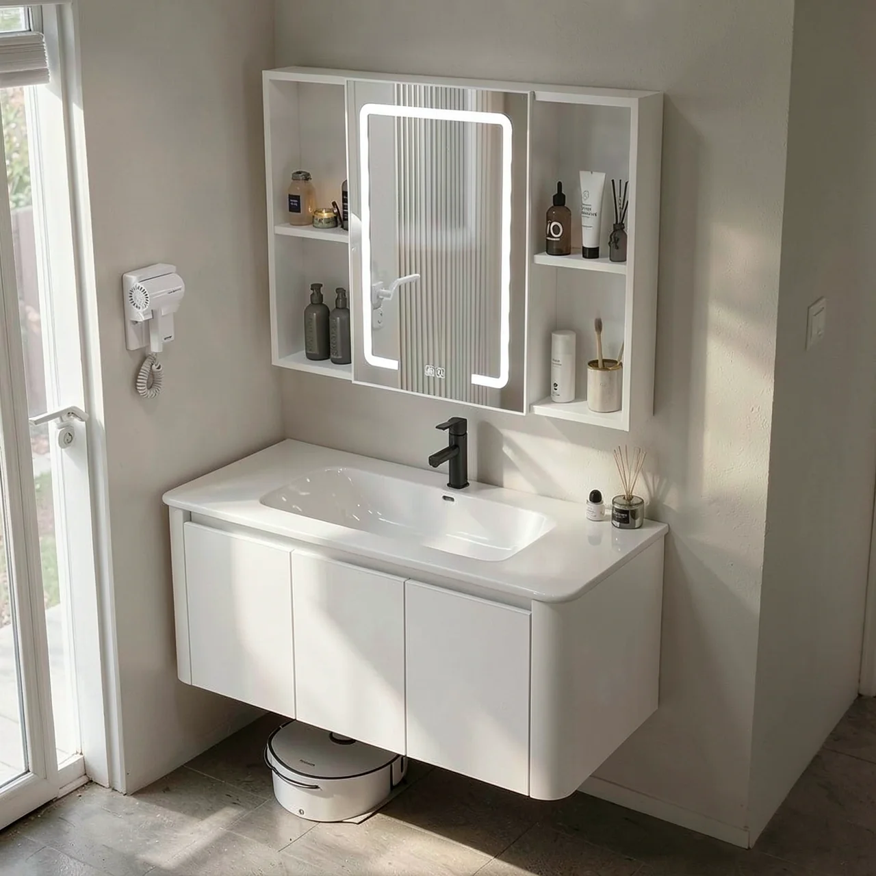 Japanese style space aluminum bathroom cabinet combination bathroom washbasin bathroom hanging cabinet ceramic integrated basin washbasin mirror cabinet