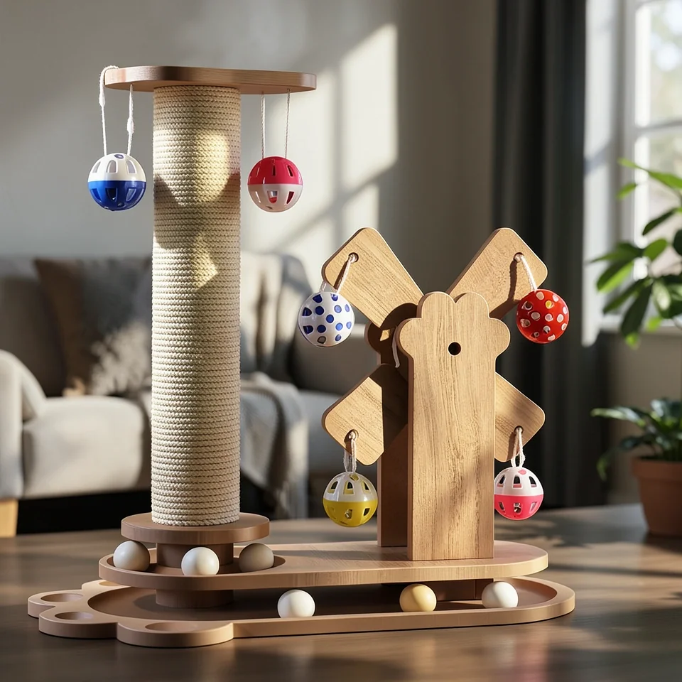 Универсальный игровой комплекс-когтеточка для кошек с мельницей