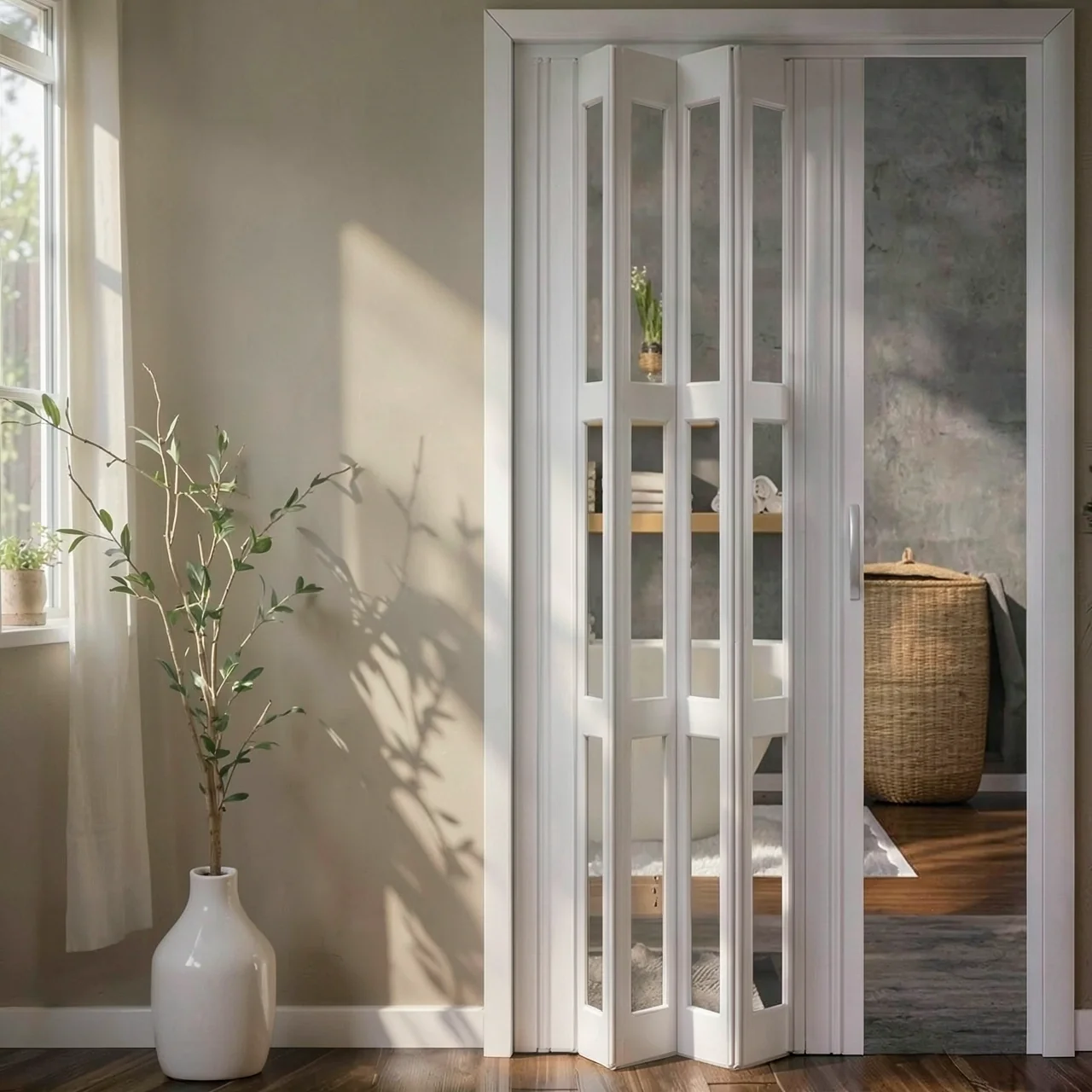PVC folding door, bathroom partition door, suitable for natural gas sliding door, thickened material, easy installation, sliding door