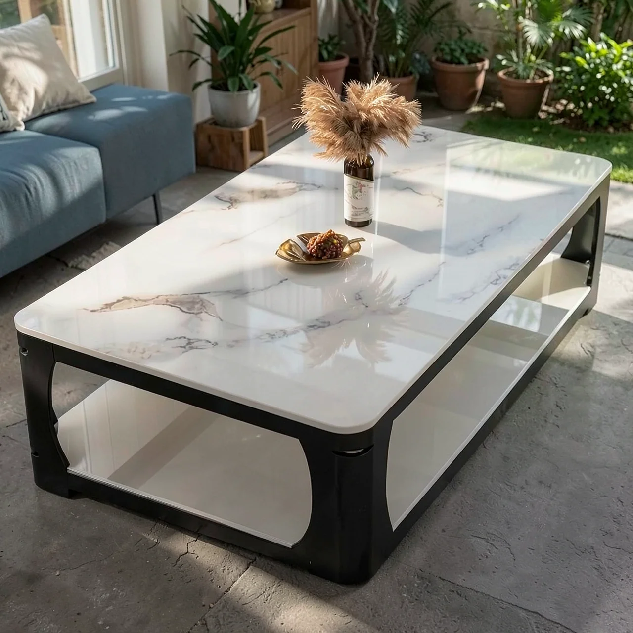Tea table, living room, small household, simple and modern, resembling marble, tempered glass, rectangular tea table, tea table table