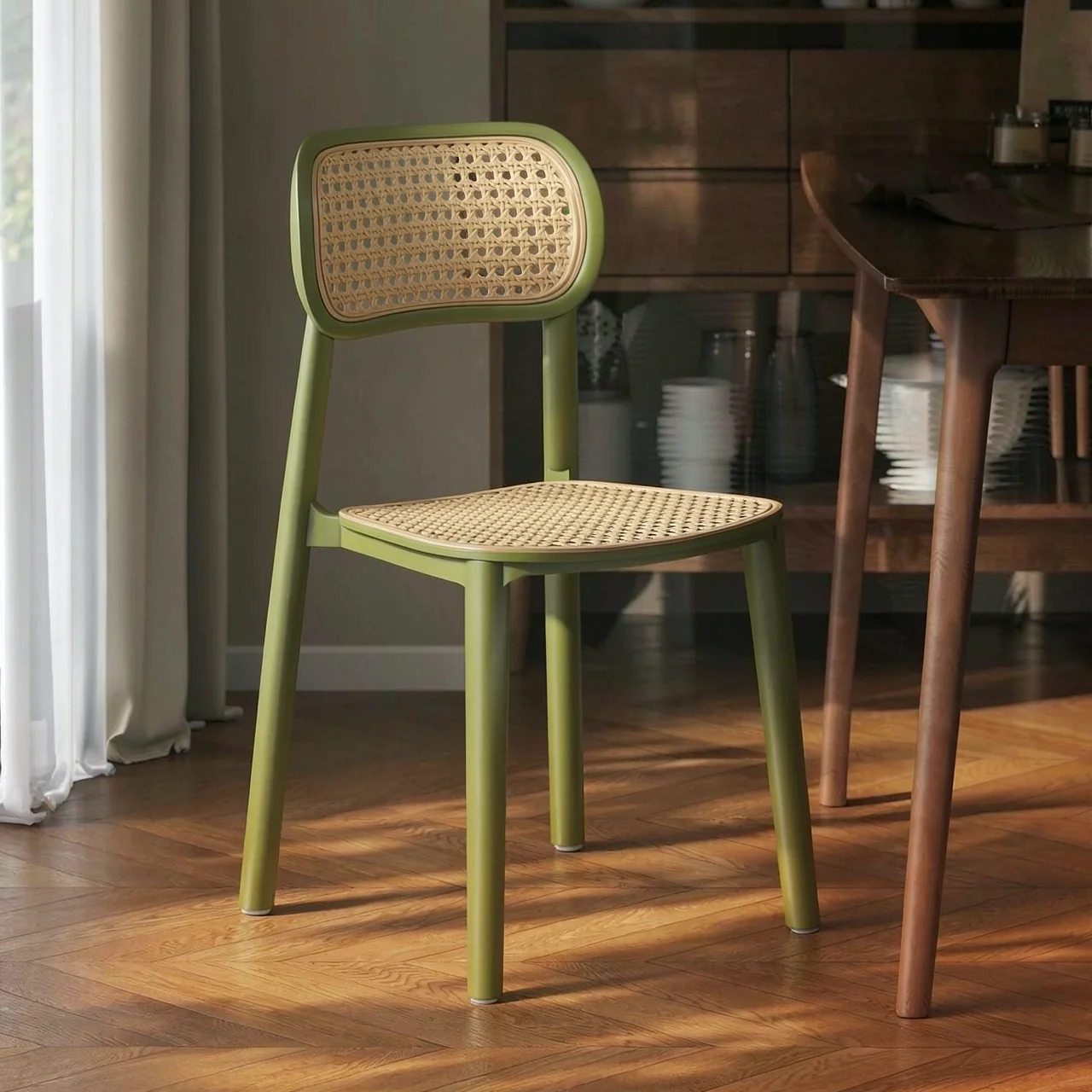 Middle ancient style backrest chair, stackable rattan dining chair, household thick plastic stool, living room commercial dining table chair