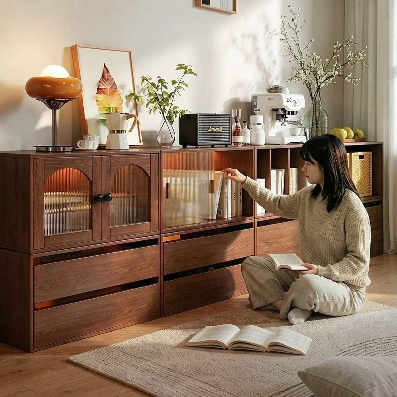 Модульный стеллаж-шкаф из массива дерева Chenjie Furniture